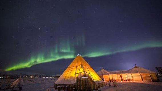 Night reindeer sledding with dinner and northern lights