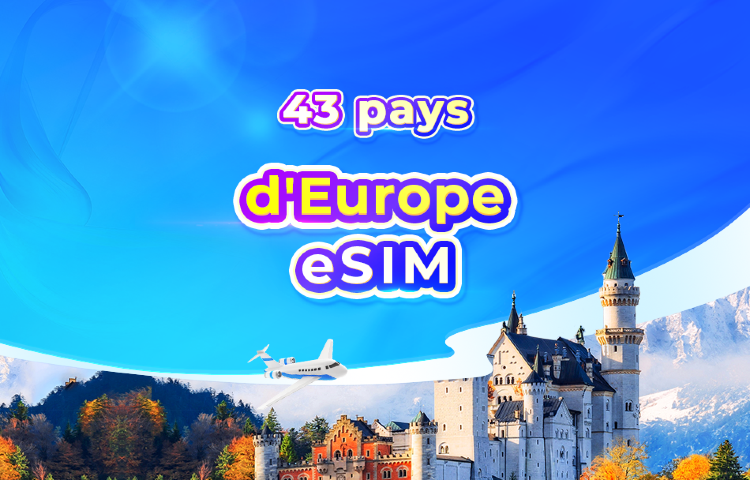 eSIM 4G/5G Europe | IA & TikTok | Forfait journalier/Forfait total de données | Facturation 24h/24 | Code QR