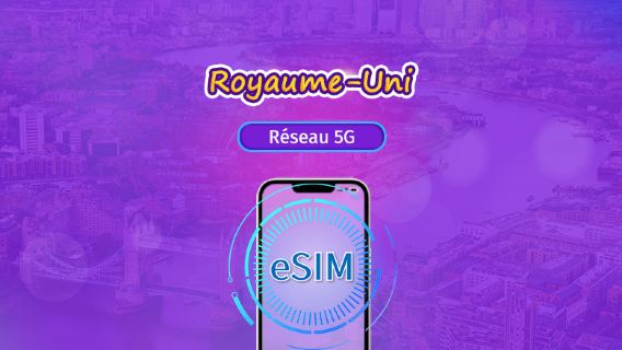 Royaume-Uni (RU) | eSIM 5G/4G | Forfait Quotidien / Forfait à Volume Fixe | Facturation au Jour Civil | 1-90 Jours | Code QR