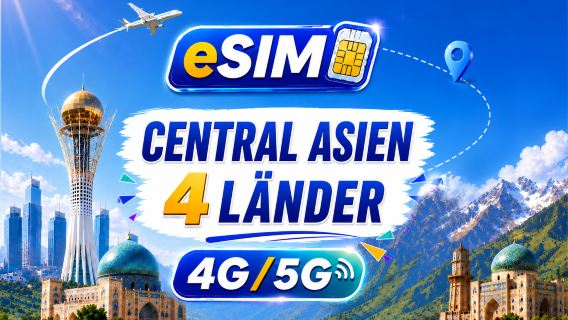 Centralasien 4 länder 5G/4G eSIM | Stöd för alla AI & TikTok | 500MB/dag - Totalt 100GB | 24-timmars debitering | QR-kod