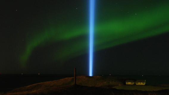 Tour serale alla Torre della Pace Immaginata a Reykjavik | Traghetto di andata e ritorno + visita guidata con naturalista + cioccolata calda