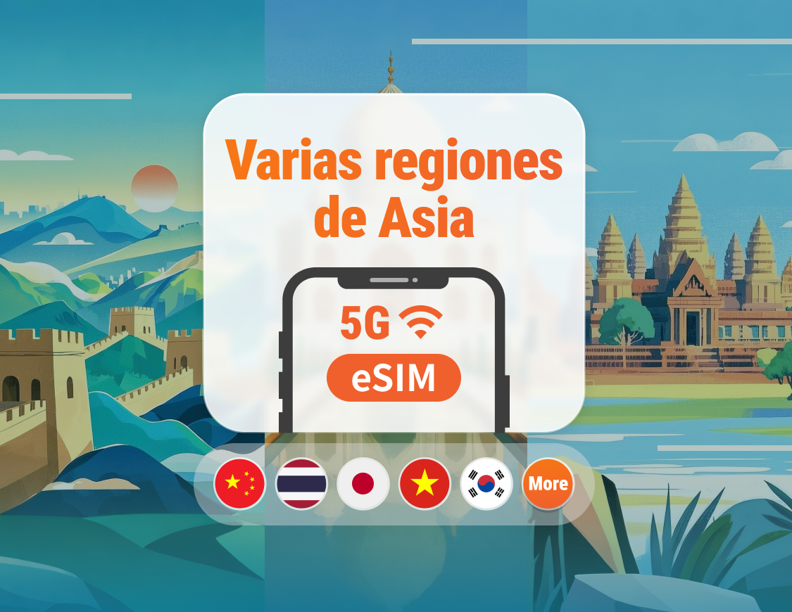 eSIM 5G para 9 destinos en Asia | Japón, Tailandia, Vietnam, Indonesia, Corea y más | 1–30 días | Código QR instantáneo