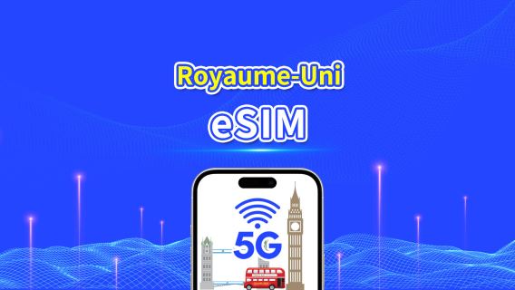 eSIM Royaume-Uni | 5G/4G | Forfait données quotidien/total | 1–30 jours | Facturation sur 24 heures | Code QR