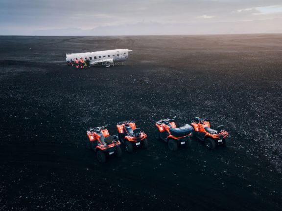 South Coast ATV Quad Bike Adventure at Reynisfjara Beach + Crashed DC 3 Plane half-day tour