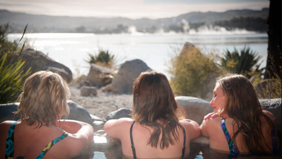 Polynesian Spa, Rotorua, Pulau Utara, Selandia Baru, dengan sumber air panas bumi alami.