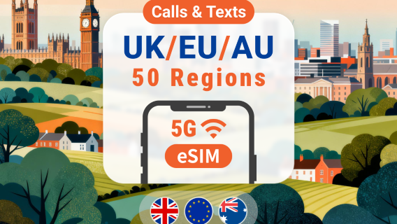 Europa 50 Países 5G eSIM | Llamadas y SMS • Datos Ilimitados en Reino Unido | 30 Días | Código QR