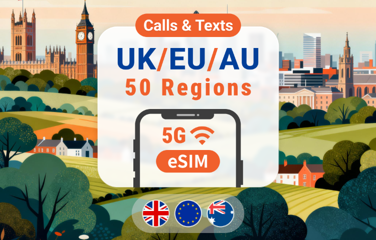 Europe 50 Pays 5G eSIM | Appels & SMS • Données Illimitées au Royaume-Uni | 30 Jours | Code QR