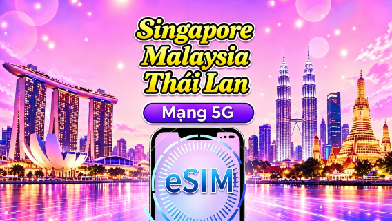 Singapore / Malaysia / Thailand 5G eSIM | Hỗ trợ Google Maps / TikTok / ChatGPT | Gói dữ liệu theo ngày / Tổng dung lượng | Tính cước 24 giờ | 1–30 ngày | Mã QR