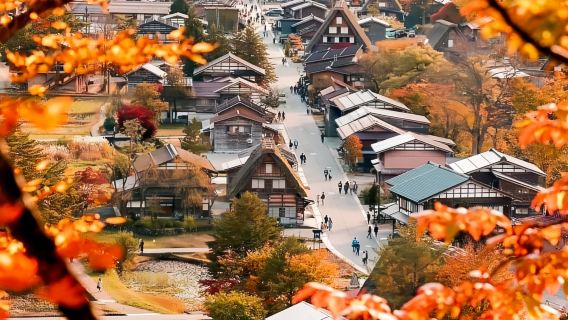 Excursion d'une journée à Nagoya et aux villages historiques de Shirakawa-gō et Gokayama, avec découverte des ruines anciennes de Takayama et des paysages secrets d'automne