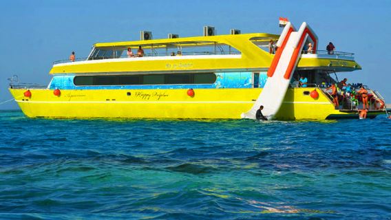 perjalanan satu hari Laut Merah Mesir, snorkeling, kapal pesiar, perahu kaca, pantai, pulau, terumbu karang