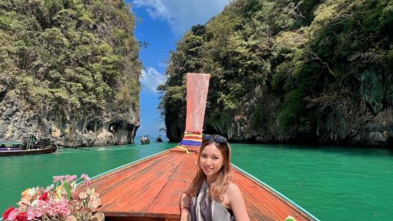 Noleggio di barche a coda lunga di lusso a Krabi, tour di mezza giornata all'Isola Rossa / tour di un giorno, personalizzazione privata + pesca in mare + snorkeling