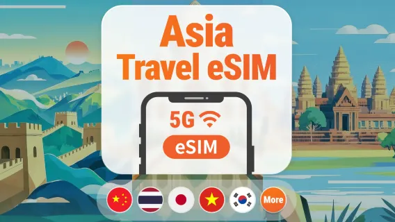 Asia 9 Destinations 5G eSIM | Japan, Thailand, Vietnam, Indonesia, Korea & More | 1–30 Days | Instant QR