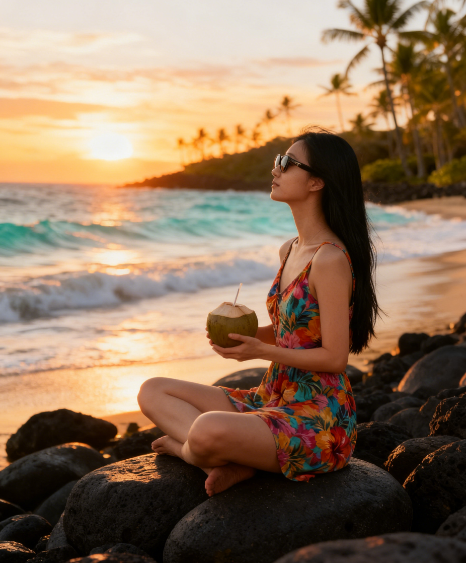 美國夏威夷大島黑沙灘-火山國家公園-彩虹瀑布可觀星包車-熱賣