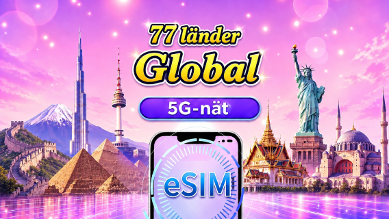 Global eSIM (77 länder) 5G/4G | Stöder Google Maps/TikTok/ChatGPT | Datapaket med total datamängd | Debitering var 24:e timme | 1–30 dagar | QR-kod
