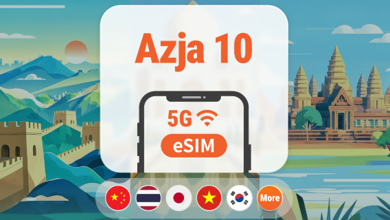 Azja 10 regionów 5G eSIM | Multi-sieć • Wszystkie AI | 1–30 dni | Kod QR