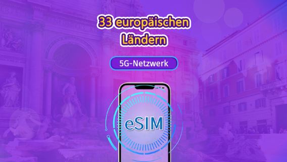 Europa (33 Länder) | 5G/4G eSIM | Tagespass / Gesamtpaket | Natürlicher Tagesabrechnung | 1–90 Tage | QR-Code
