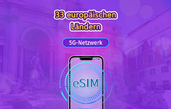 Europa (33 Länder) | 5G/4G eSIM | Tagespass / Gesamtpaket | Natürlicher Tagesabrechnung | 1–90 Tage | QR-Code