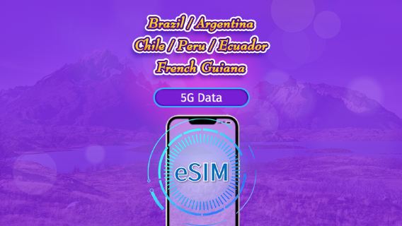 South America (6 countries) | 5G/4G eSIM | Day Pass/Total Package | 24H Billing | 1-30 days | QR code
