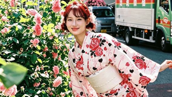 Experiência de quimono com padrões pequenos/renda/furisode/yukata no Templo Senso-ji em Tóquio, Japão - Maquiagem, penteado e sessão fotográfica com Ruri