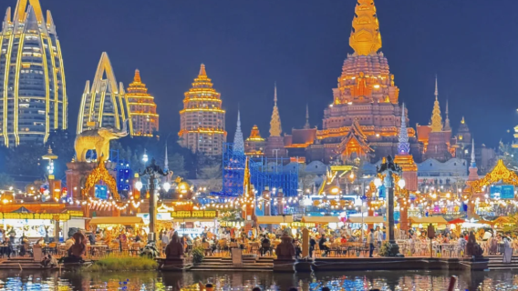 One-day Tour: Xishuangbanna Folk Custom Garden + Nine Tower & Twelve Walled + Jinghong Great Golden Pagoda + Floating Market