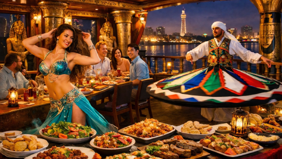 Abendliche Nil-Kreuzfahrt in Kairo: Ein Abend voller ägyptischer Pracht