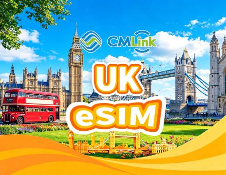 CMLINK UK 5G eSIM | JUMLAH 40GB/80GB | Panggilan+Menerima SMS | QR Code