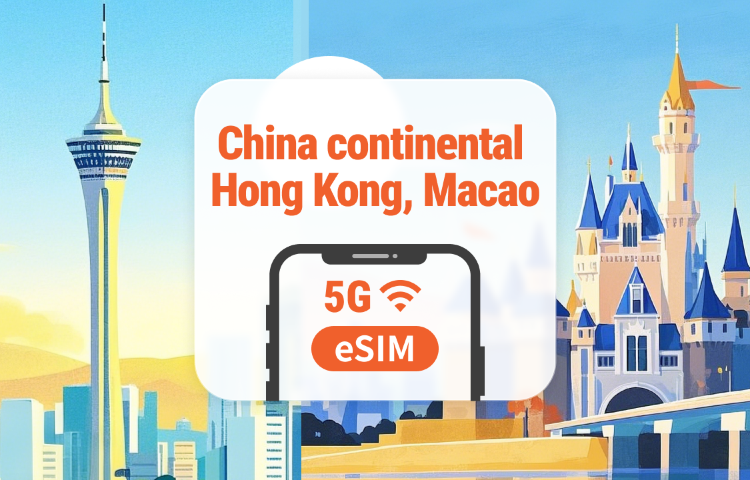 China Continental · Hong Kong · Macao 5G eSIM | Apps de IA y TikTok | 1–365 Días | Código QR