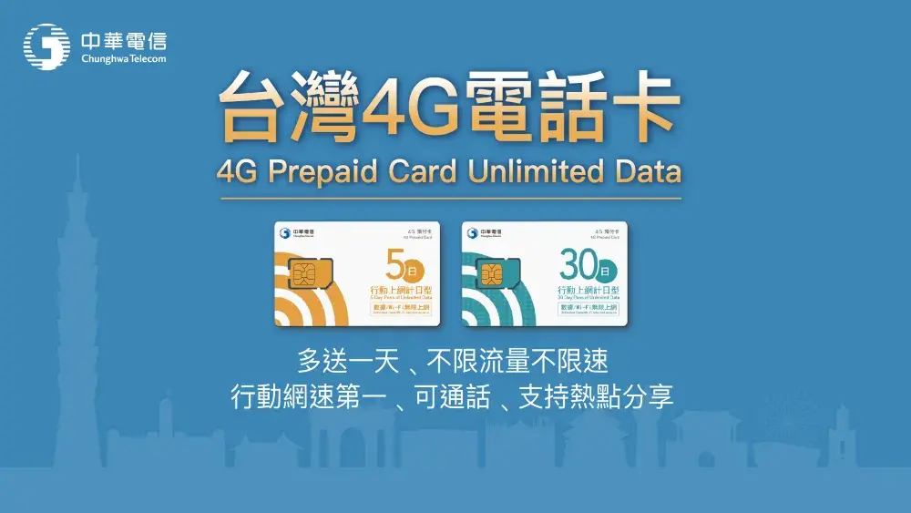 [台灣]中華電信 4G SIM電話卡 | 3-30天含話費 台灣機場自取上網卡