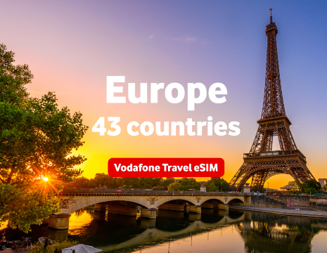 eSIM Eropa 4G/5G - eSIM Perjalanan Vodafone - Paket Harian/Total - HotSpot - TikTok & ChatGPT