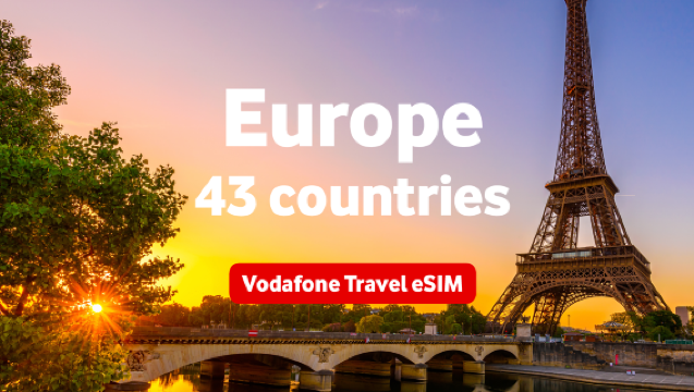Europa 4G/5G eSIM - Vodafone Reise-eSIM - Tages-/Gesamtpakete - Hotspot - TikTok & ChatGPT