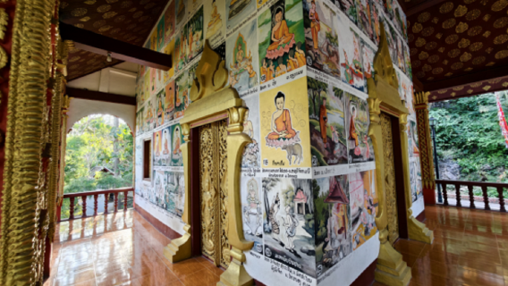 Excursión de medio día para explorar el templo de Xiangman Village en Luang Prabang | Aventura en cuevas kársticas · grupo de estatuas budistas en el bosque