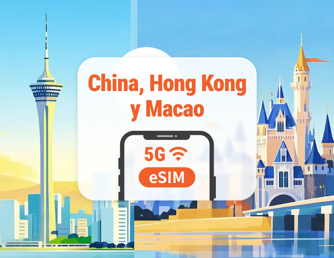 China continental · Hong Kong · Macao 5G eSIM | Acceso completo a IA y TikTok | 1–30 Días / 365 Días | QR instantáneo