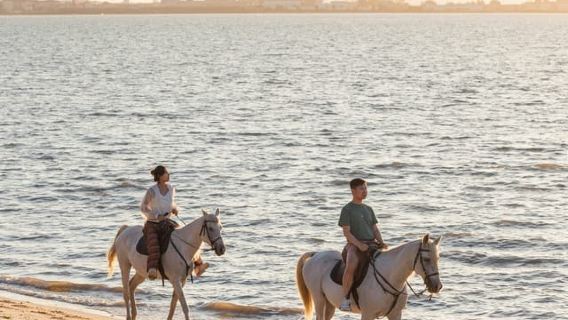 Horseback Riding On The Beach At Sunset