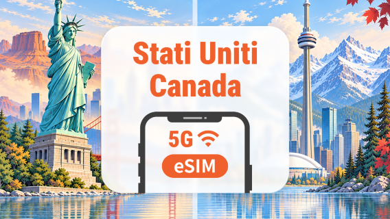 Stati Uniti · Canada 5G eSIM | IP locale USA · All AI & TikTok | 1–30 giorni | Codice QR