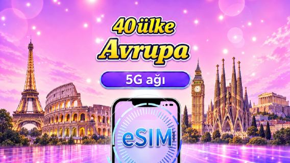 Avrupa (40 Ülke) 5G eSIM | Google Maps/TikTok/ChatGPT Desteği | Günlük / Toplam Veri Planları | Takvim Günü Esaslı Faturalandırma | 1-90 Gün | QR Kod