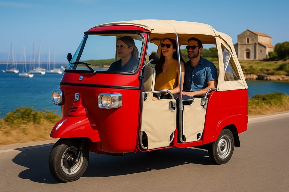 Olbia: Private Tuk-Tuk Tour with Stop at Pittulongu Beach