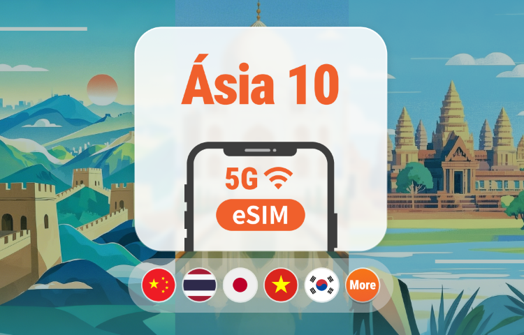Ásia 10 Regiões 5G eSIM | Multi-Rede • Todas as IAs | 1–30 Dias | Código QR