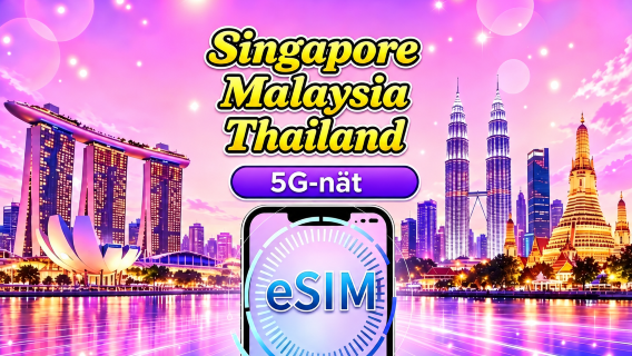 Singapore / Malaysia / Thailand 5G eSIM | Stöder Google Maps / TikTok / ChatGPT | Dagspaket / Datapaket | 24-timmars fakturering | 1–30 dagar | QR Code