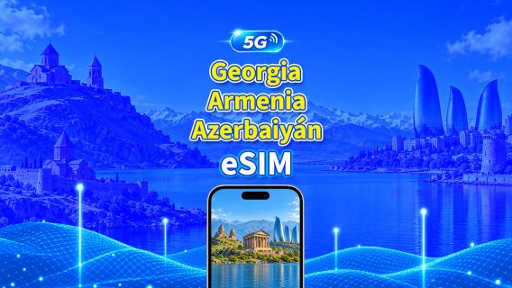 eSIM 5G del Cáucaso para Azerbaiyán/Armenia/Georgia | Paquete diario/Paquete de datos | Facturación por 24 horas | 1–30 días | QR Code