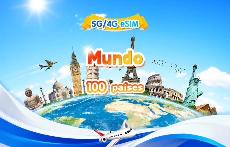 eSIM 4G/5G global (100 países) | Paquete de datos diarios/totales | 500 MB/día - 30 GB de datos totales | 1-30 días | Facturación 24 horas | QR code