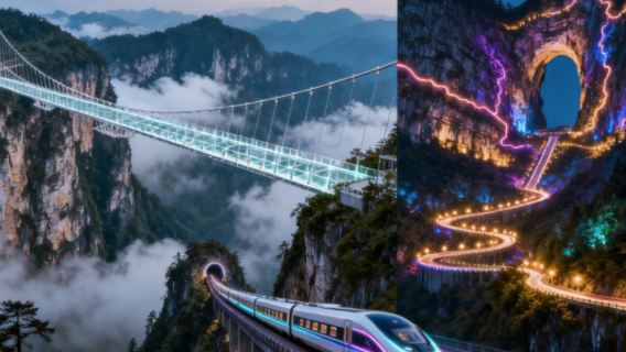 De Changsha al Gran Cañón de Zhangjiajie y espectáculo de luces de la montaña Tianmen: grupo privado de 1 día con guía