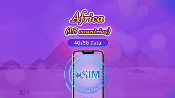 Afrika (18 negara) | eSIM 5G/4G | Paket Harian/Paket Total | 24 Jam | 1–30 Hari | Kode QR