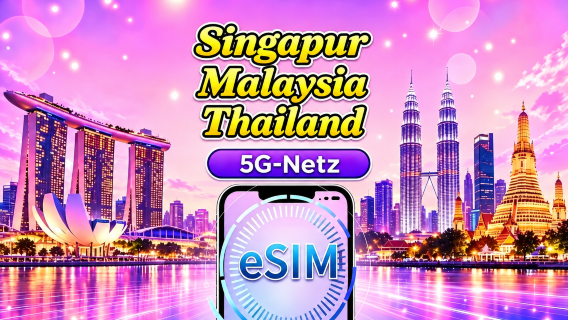 Singapur / Malaysia / Thailand 5G eSIM | Unterstützt Google Maps / TikTok / ChatGPT | Tagespakete / Datenpakete | 24-Stunden-Abrechnung | 1–30 Tage | QR Code