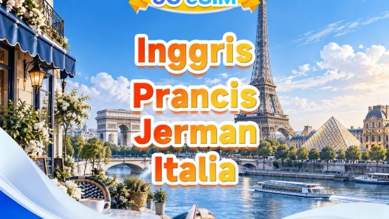 Inggris Prancis Jerman Italia 5G eSIM | Multi jaringan · Dukung All AI & TikTok | 500MB/hari-total 50GB | 1-30 hari | Penagihan per 24 jam | QR code