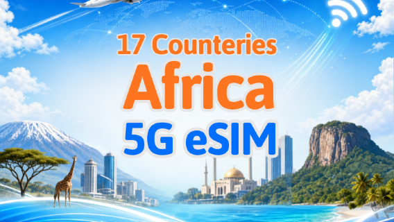 18 paesi africani | eSIM 5G/4G | Pacchetto giornaliero/di dati | Addebito 24 ore | 1-30 giorni | QR code