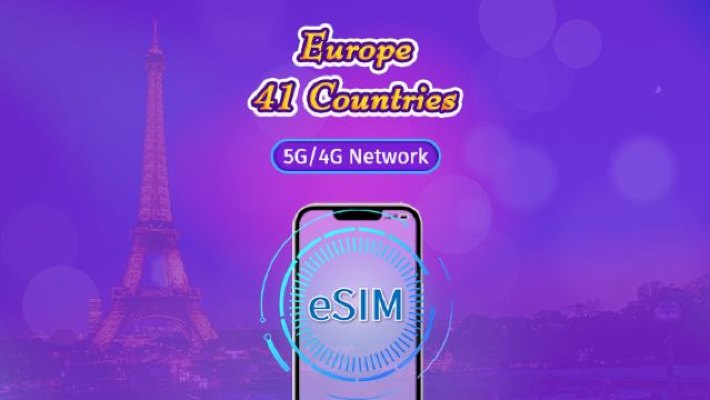 Europe (33 countries) | 5G/4G eSIM | Day Pass/Total Package | Natural Day Billing | 1-90 days | QR code