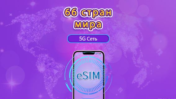 По всему миру (66 стран)|4G/5G eSIM|Пакет данных|Трафик сбрасывается раз в 24 часа|1-7 дней|QR-код