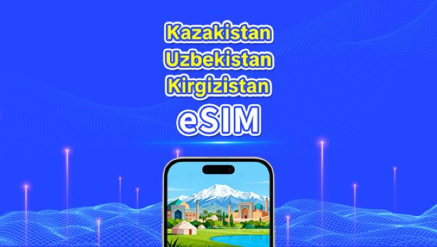 Kazakstan + Uzbekistan + Kirgizistan eSIM | 4G | Höghastighetsdata | 24 timmar | 1-30 dagar | QR-kod