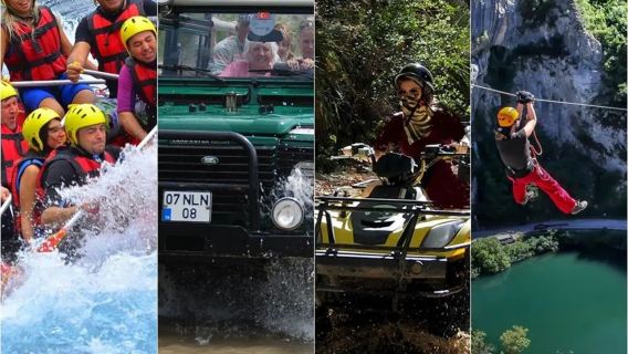 Passeio Super Combo Alanya com Rafting, Jeep Safari, Passeio de Quadriciclo e Tirolesa com Almoço e Transfer do Hotel