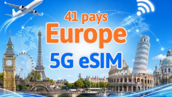 Europe (41 pays) | eSIM 5G/4G | Compatible avec TikTok & ChatGPT | Forfait journalier/Forfait de données | Facturation par jour calendaire | 1-90 jours | QR code